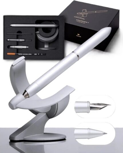Novium Hoverpen 3.0 - Future Edition Premium Luxury 2-in-1 Rollerball Pen with Fountain Pen - Frost Silver