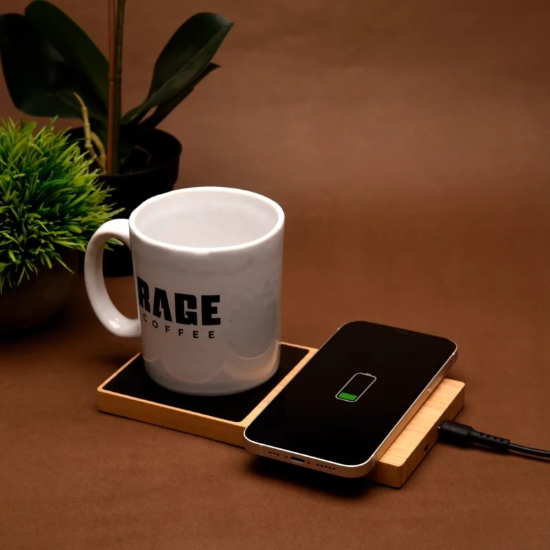 Wangari Willow 15W Bamboo Wireless Charger With Cup Warmer