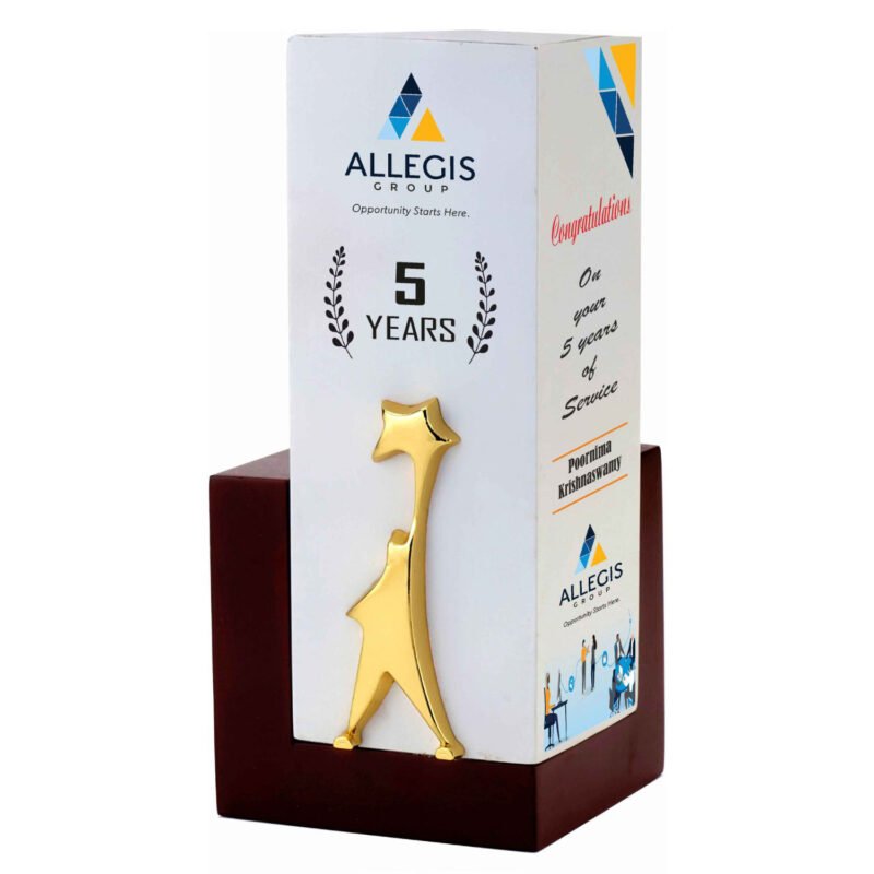 Elegant Wooden Brick Trophy with Golden Figure