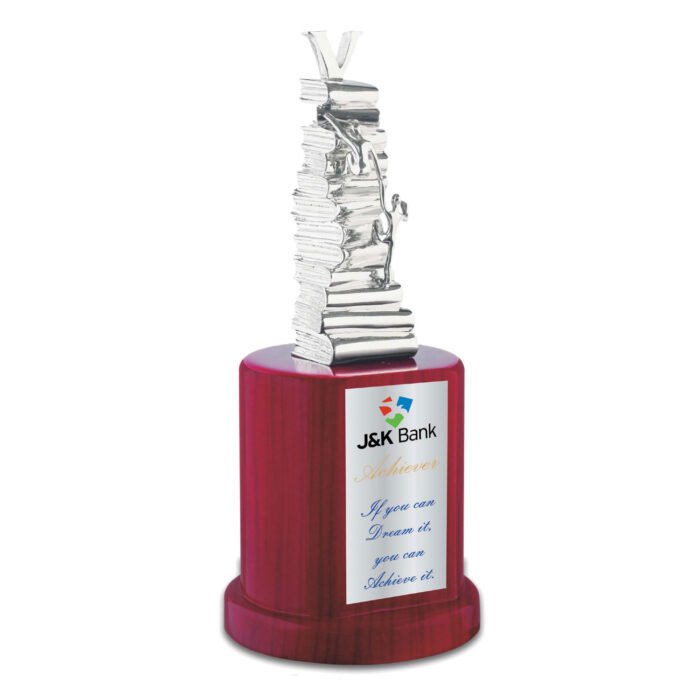 Metal Books Trophy on Wooden Base