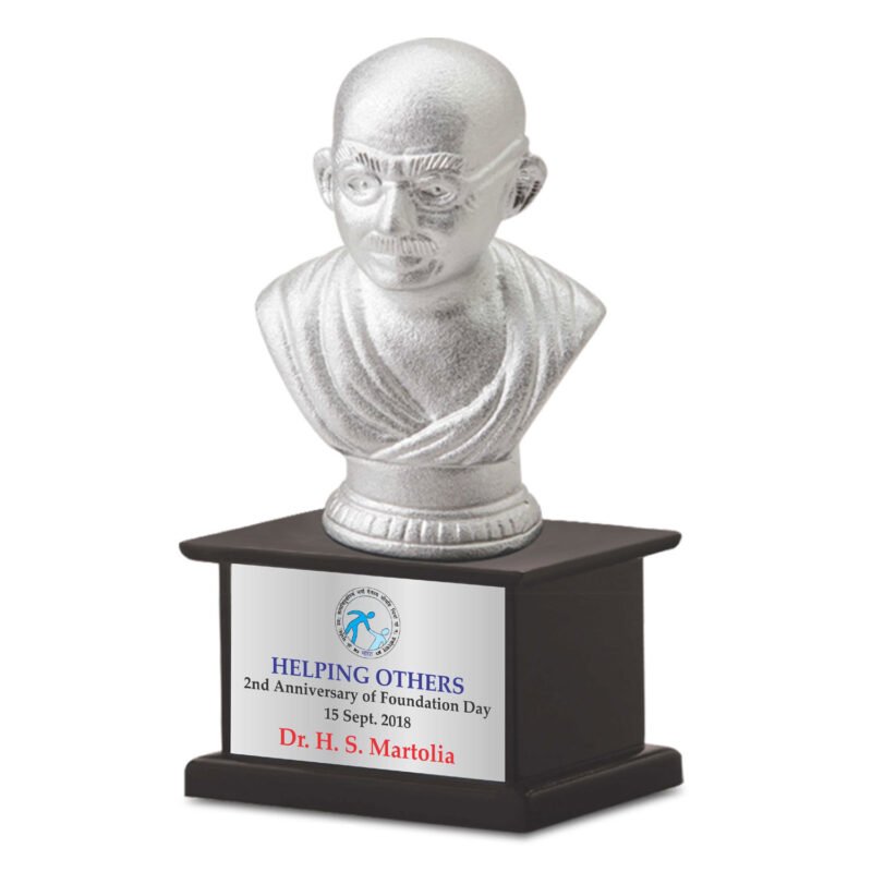 Metal Gandhi Memento Trophy, On A Wooden Base