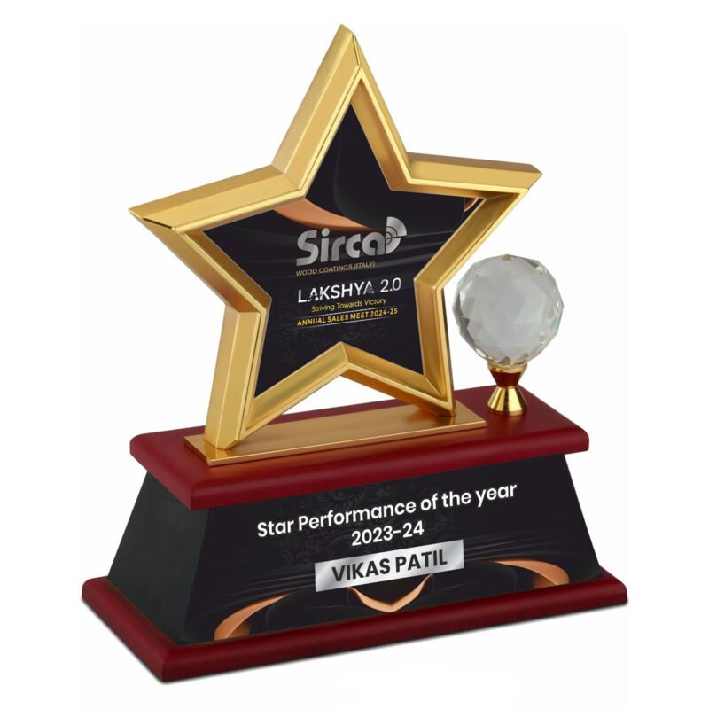 Premium Star Gold Plated Crystal Trophy