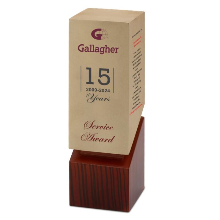 Square Wooden Brick Trophy With Gold Top