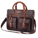 Croco Brown with Beige Premium Leather Portfolio Bag