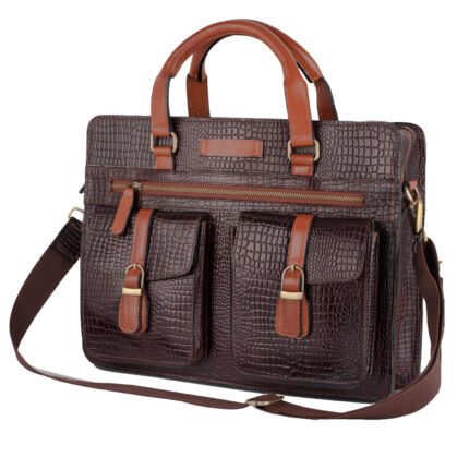 Croco Brown with Beige Premium Leather Portfolio Bag