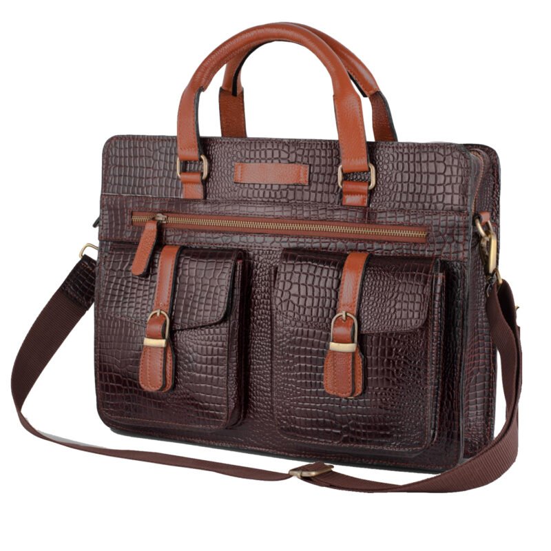 Croco Brown with Beige Premium Leather Portfolio Bag