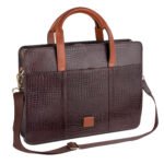 Croco Brown with Beige Premium Leather Portfolio Bag