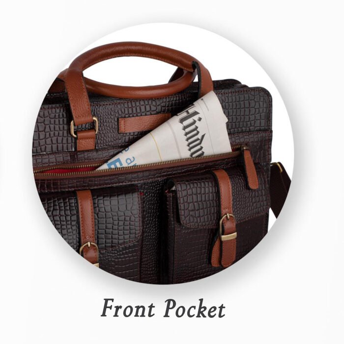 Croco Brown with Beige Premium Leather Portfolio Bag