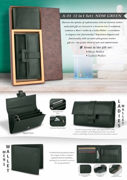 NDM Green 2-in-1 Genuine Leather Wallet Gift Set