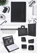 Premium Black Leather Conference Folder with Handle