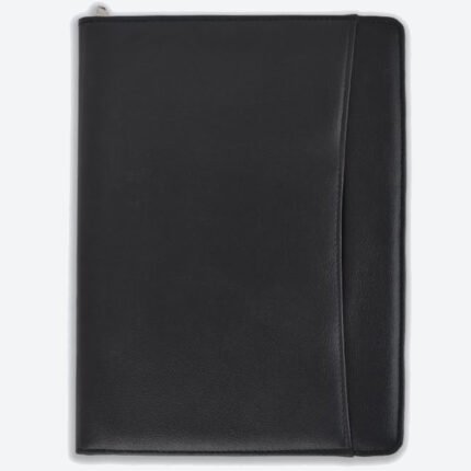 Premium Black Leather Conference Folder with Handle