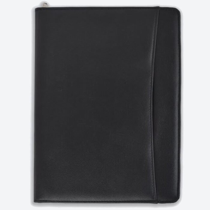 Premium Black Leather Conference Folder with Handle