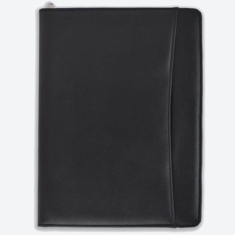 Premium Black Leather Conference Folder with Handle