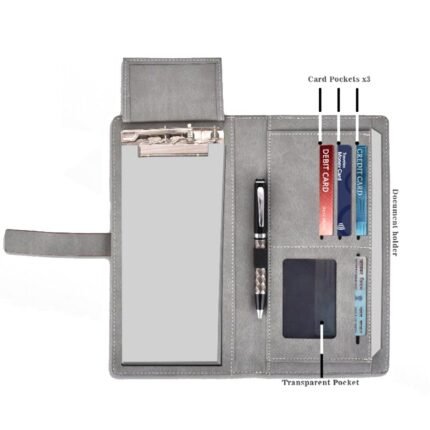 Premium Quality Luxury Grey Leatherette Cheque Book and Passport Holder