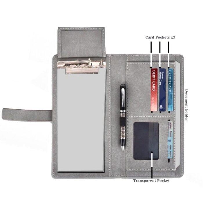 Premium Quality Luxury Grey Leatherette Cheque Book and Passport Holder