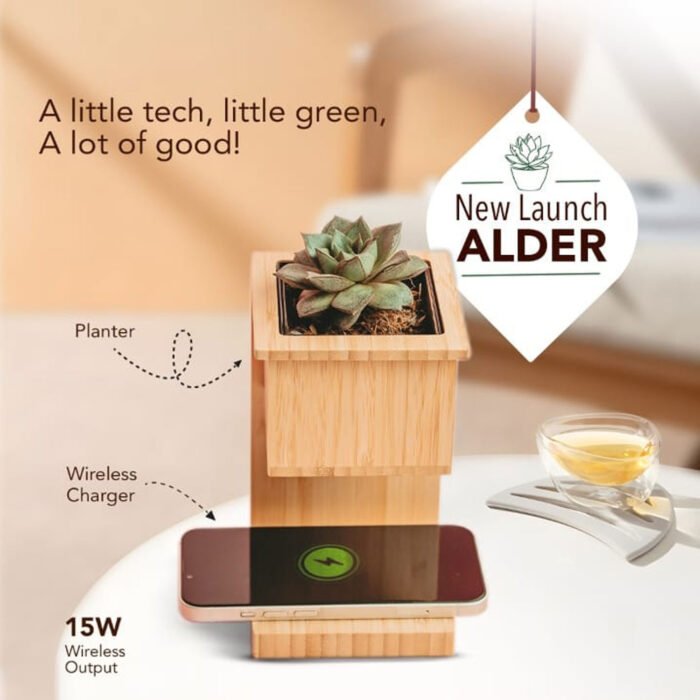 Wangari Alder 15W Wireless Bamboo Charger + Eco Planter | Includes Basil Seeds & Organic Soil