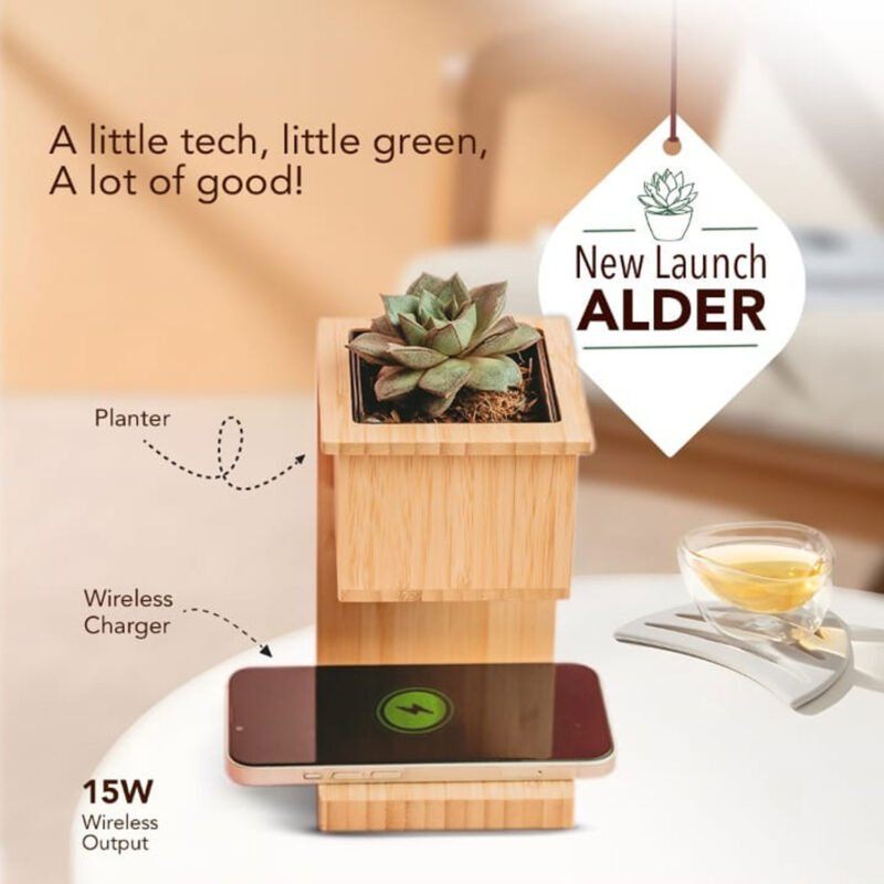 Wangari Alder 15W Wireless Bamboo Charger + Eco Planter | Includes Basil Seeds & Organic Soil