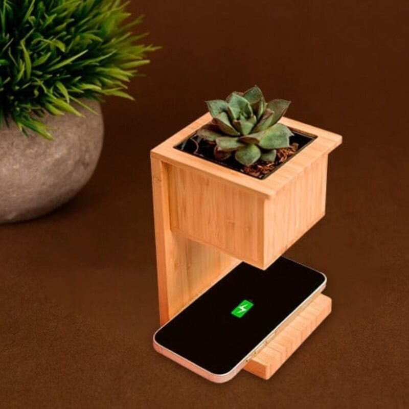 Wangari Alder 15W Wireless Bamboo Charger + Eco Planter | Includes Basil Seeds & Organic Soil